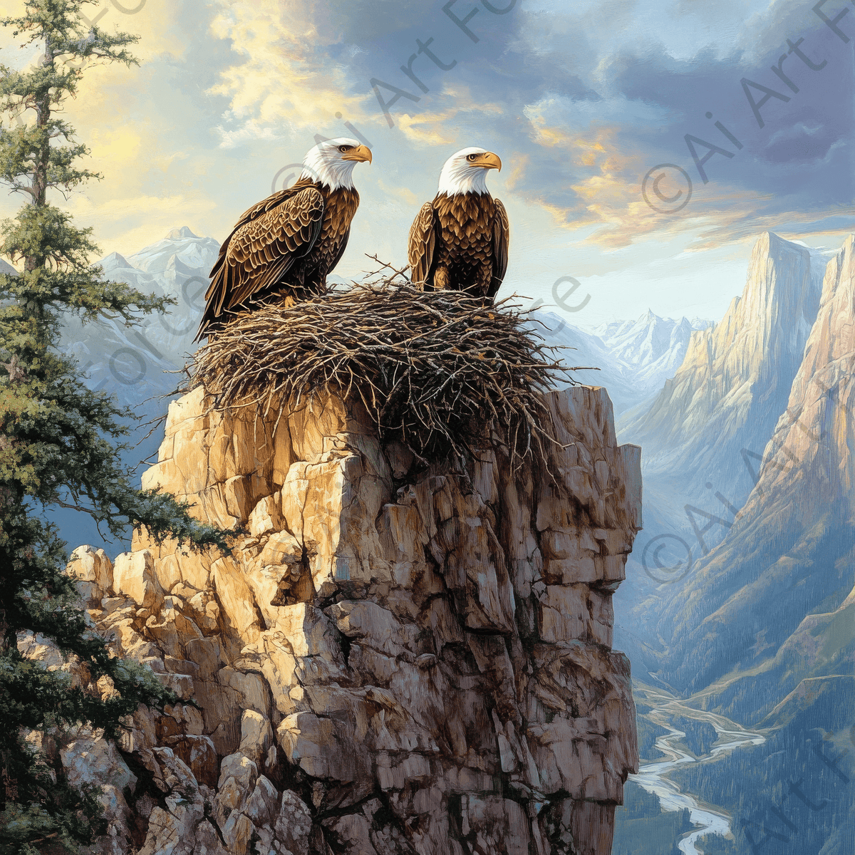 Eagles Nesting on a Mountain Ledge - Shop Ai Art WebShop - Digital Art online Store