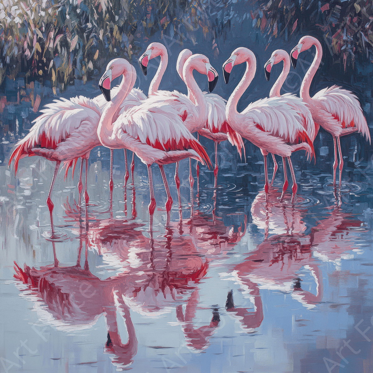Flamingos Wading in Shallow Waters - Shop Ai Art WebShop - Digital Art online Store