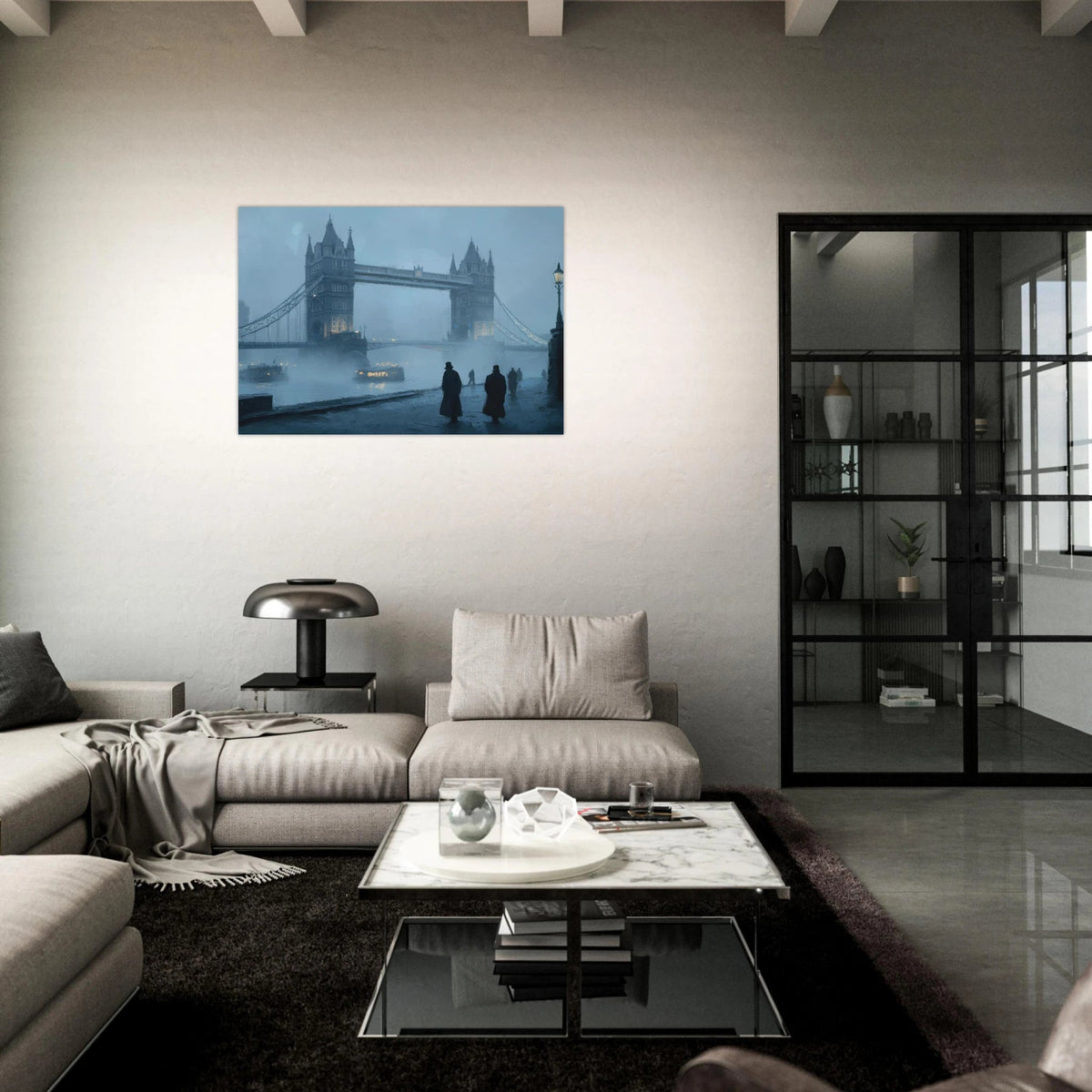 Foggy London Bridge at Dawn A misty morning vie 3 - Shop Ai Art WebShop - Digital Art online Store
