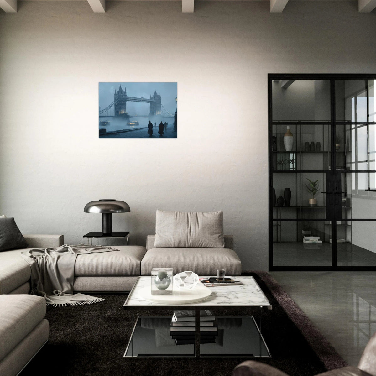 Foggy London Bridge at Dawn A misty morning vie 3 - Shop Ai Art WebShop - Digital Art online Store