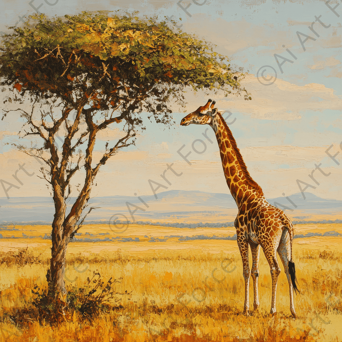 Giraffe Grazing in the Savannah - Shop Ai Art WebShop - Digital Art online Store