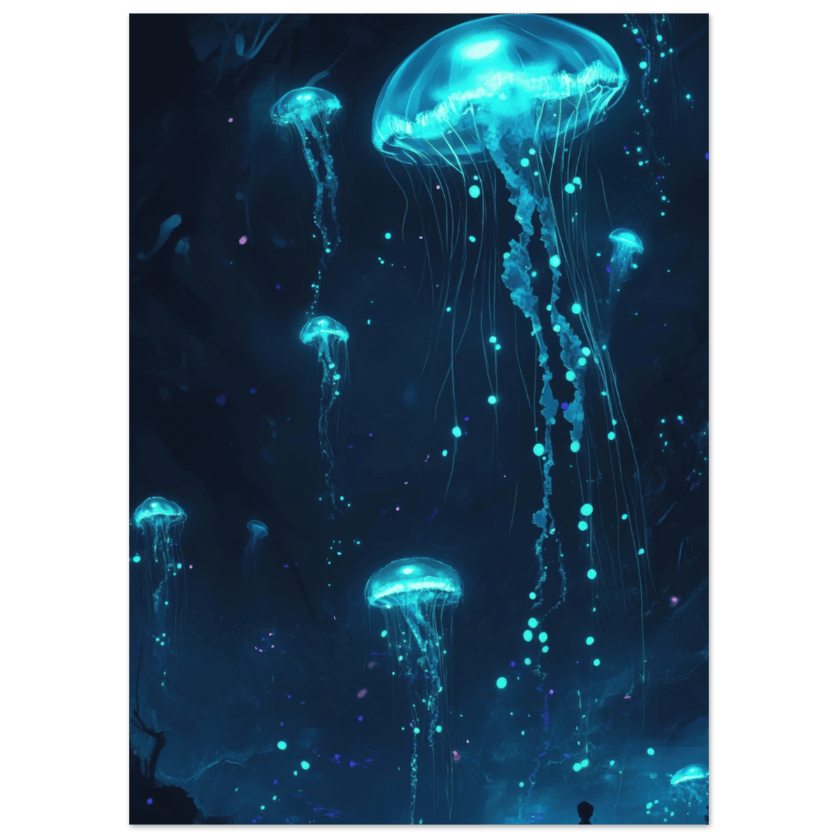 Glowing Bioluminescent Jellyfish in the Deep Tea - Shop Ai Art WebShop - Digital Art online Store