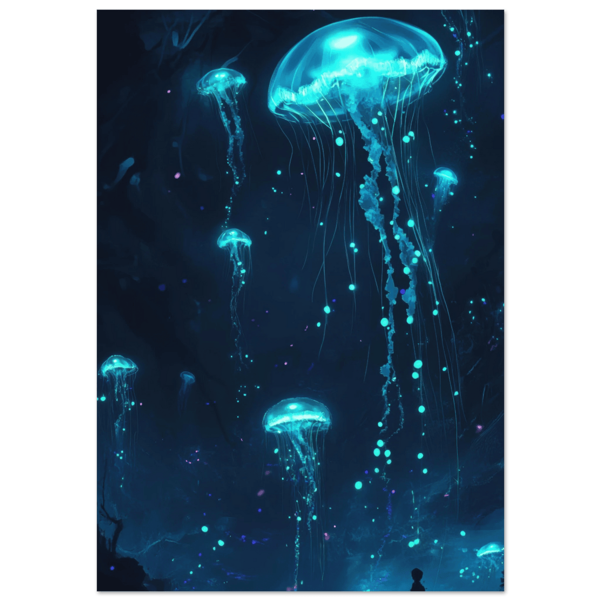Glowing Bioluminescent Jellyfish in the Deep Tea - Shop Ai Art WebShop - Digital Art online Store
