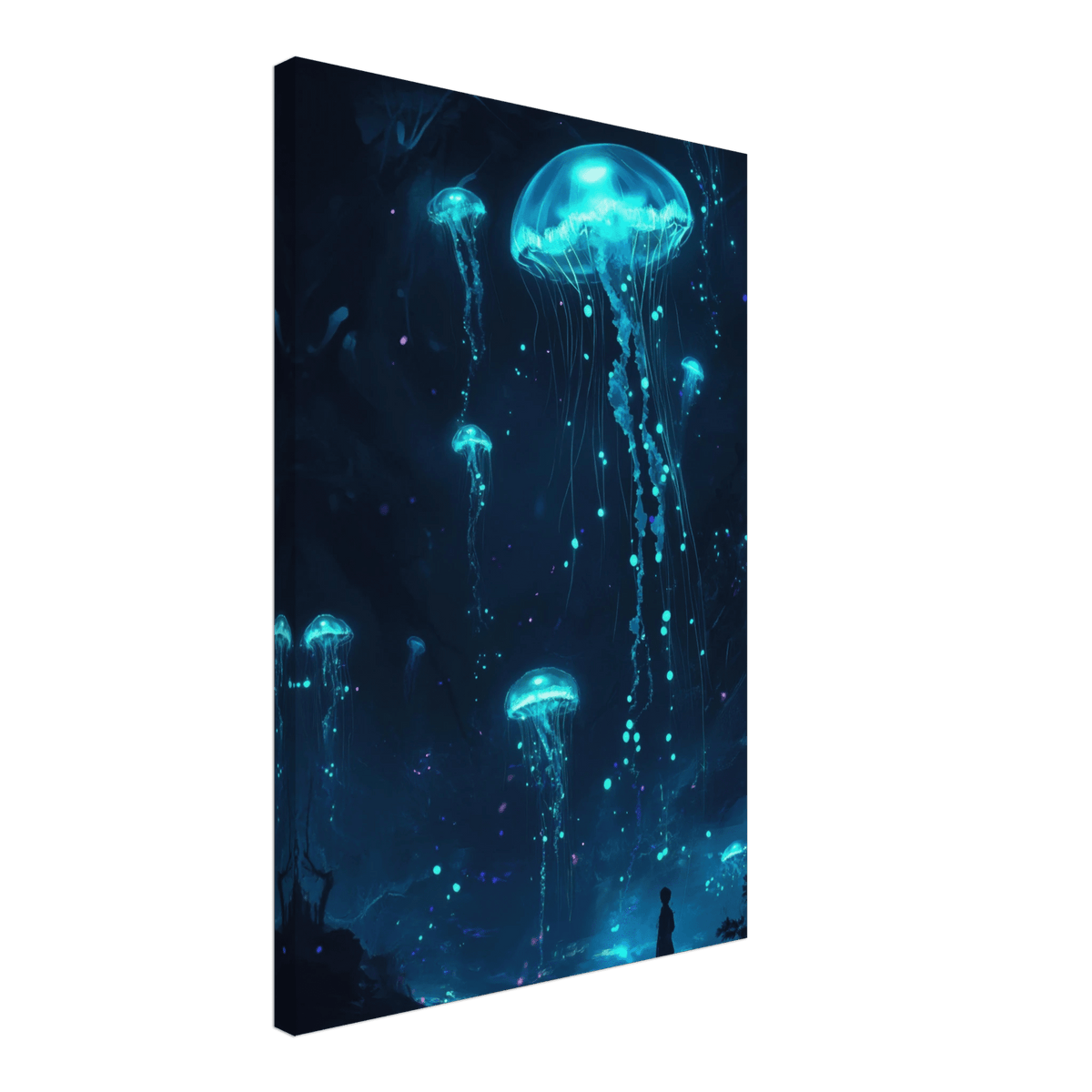 Glowing Bioluminescent Jellyfish in the Deep Tea - Shop Ai Art WebShop - Digital Art online Store