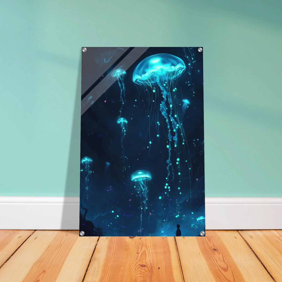 Glowing Bioluminescent Jellyfish in the Deep Tea - Shop Ai Art WebShop - Digital Art online Store