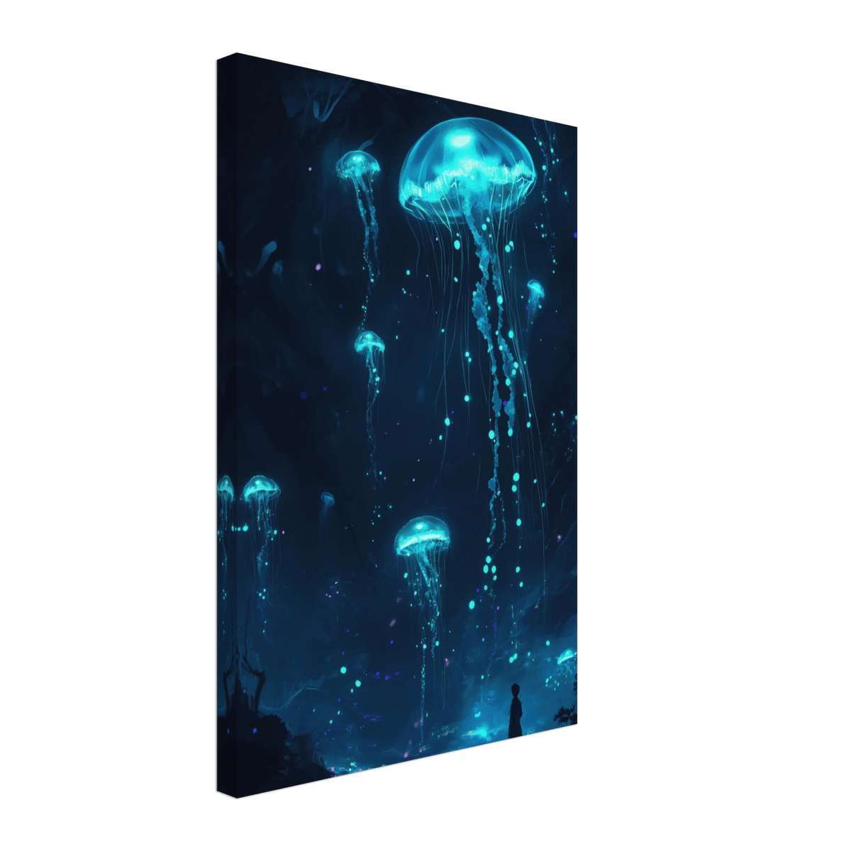 Glowing Bioluminescent Jellyfish in the Deep Tea - Shop Ai Art WebShop - Digital Art online Store
