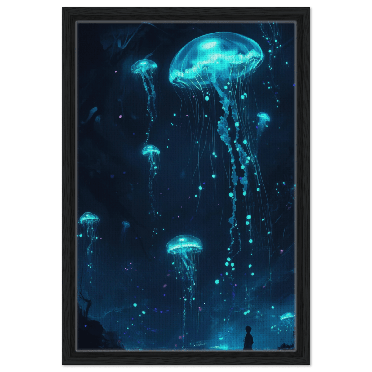 Glowing Bioluminescent Jellyfish in the Deep Tea - Shop Ai Art WebShop - Digital Art online Store
