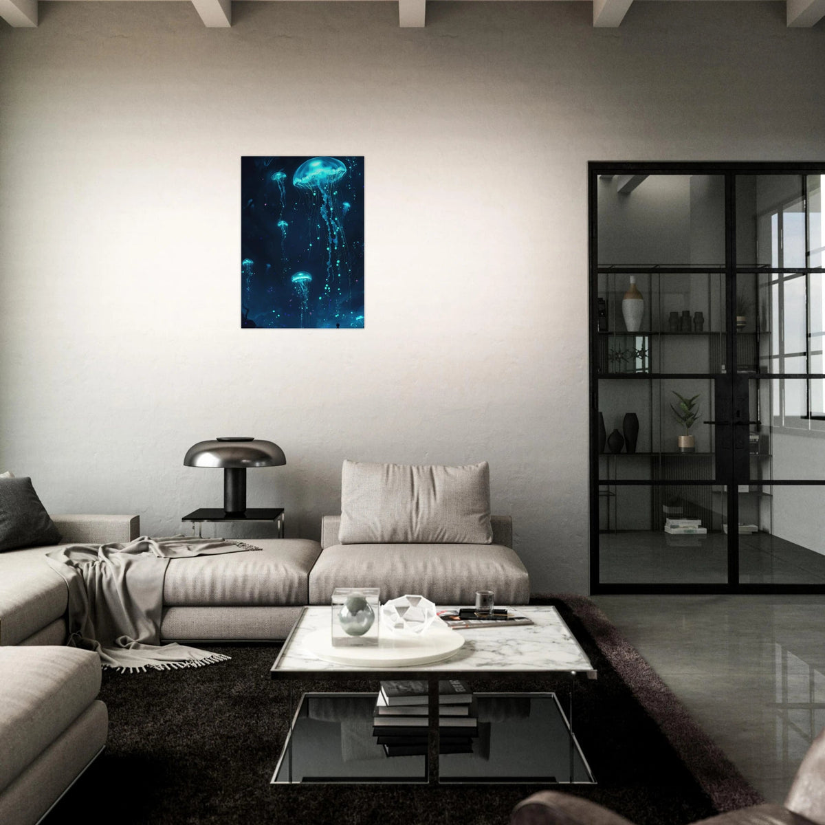 Glowing Bioluminescent Jellyfish in the Deep Tea - Shop Ai Art WebShop - Digital Art online Store