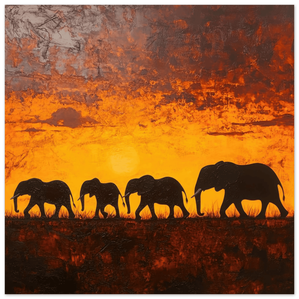 Herd of Elephants at Sunset 1 - Shop Ai Art WebShop - Digital Art online Store