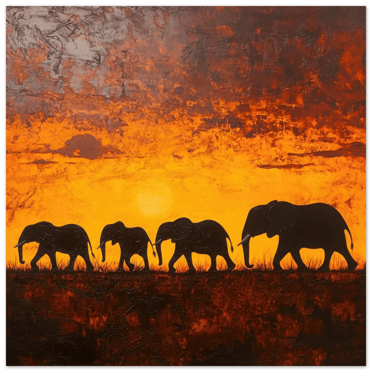 Herd of Elephants at Sunset 1 - Shop Ai Art WebShop - Digital Art online Store