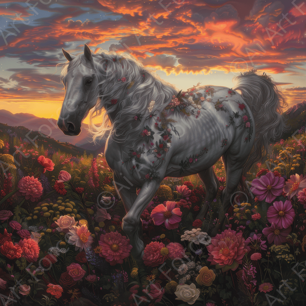 Horse And Flowers 1 - Shop Ai Art WebShop - Digital Art online Store
