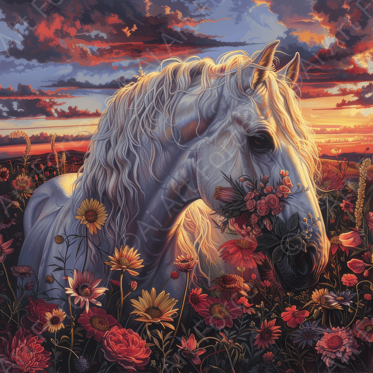 Horse And Flowers - Shop Ai Art WebShop - Digital Art online Store