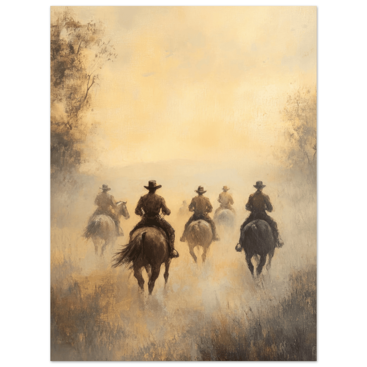 Horse Riders in the Morning Mist A group of else - Shop Ai Art WebShop - Digital Art online Store