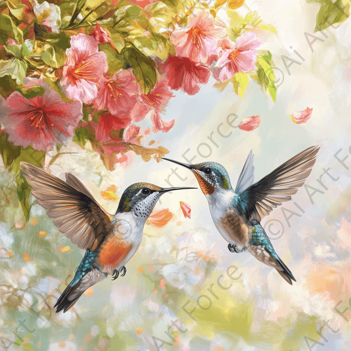 Hummingbirds Feeding on Flowers 2 - Shop Ai Art WebShop - Digital Art online Store