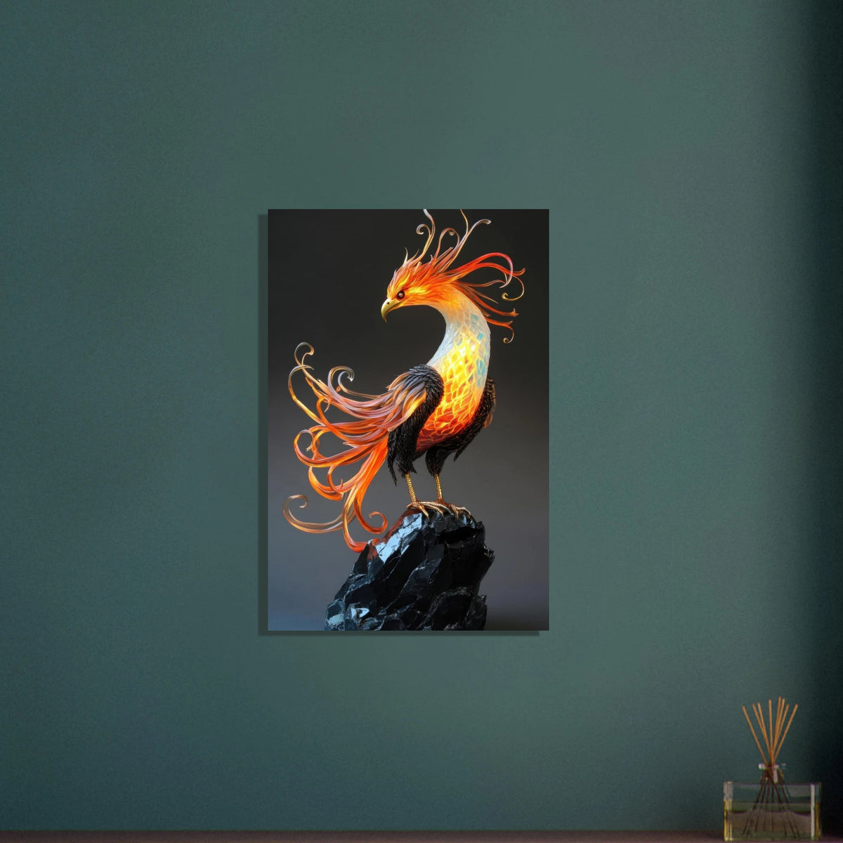 Hybrid phoenix with curling opal flame feather 2 - Shop Ai Art WebShop - Digital Art online Store