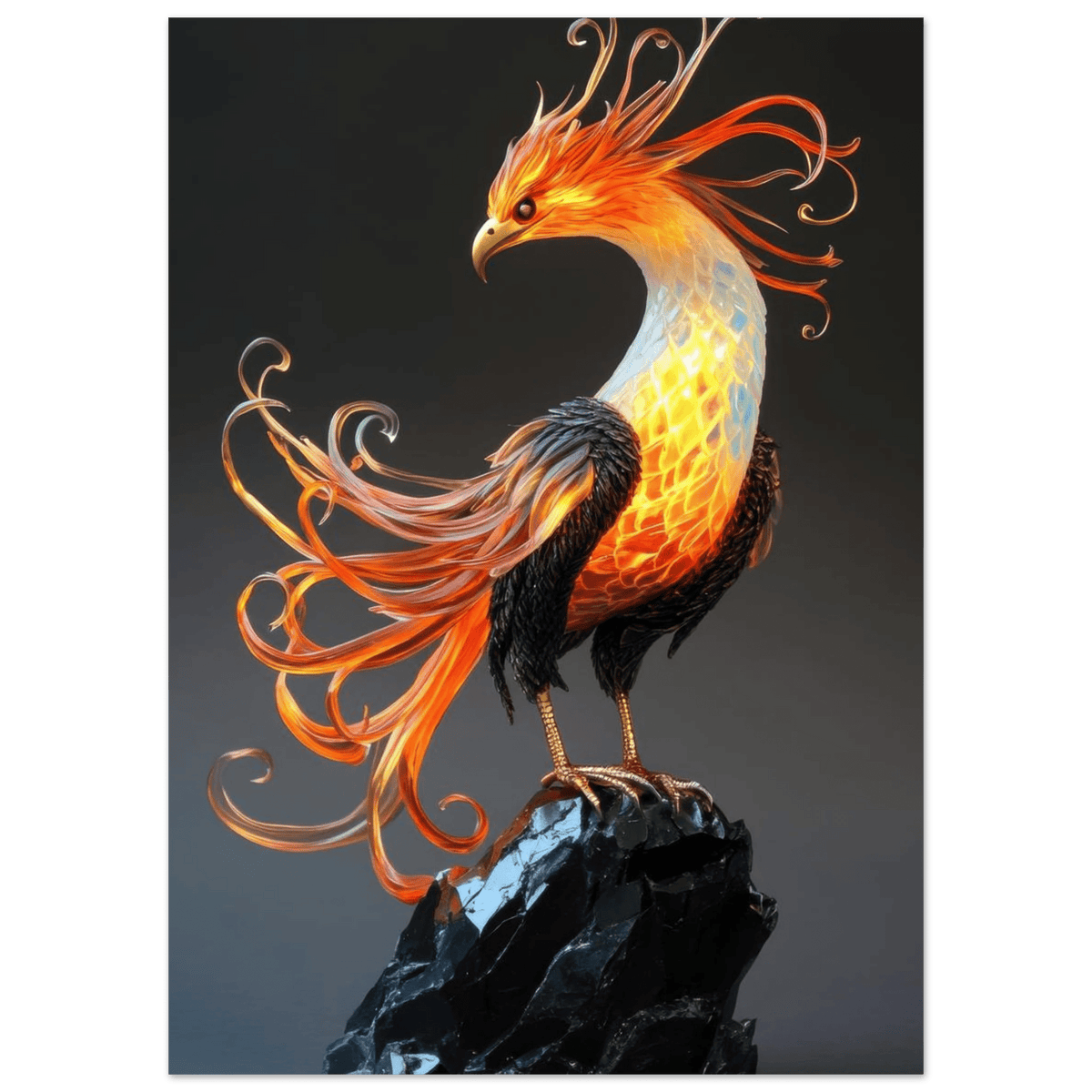 Hybrid phoenix with curling opal flame feather 2 - Shop Ai Art WebShop - Digital Art online Store