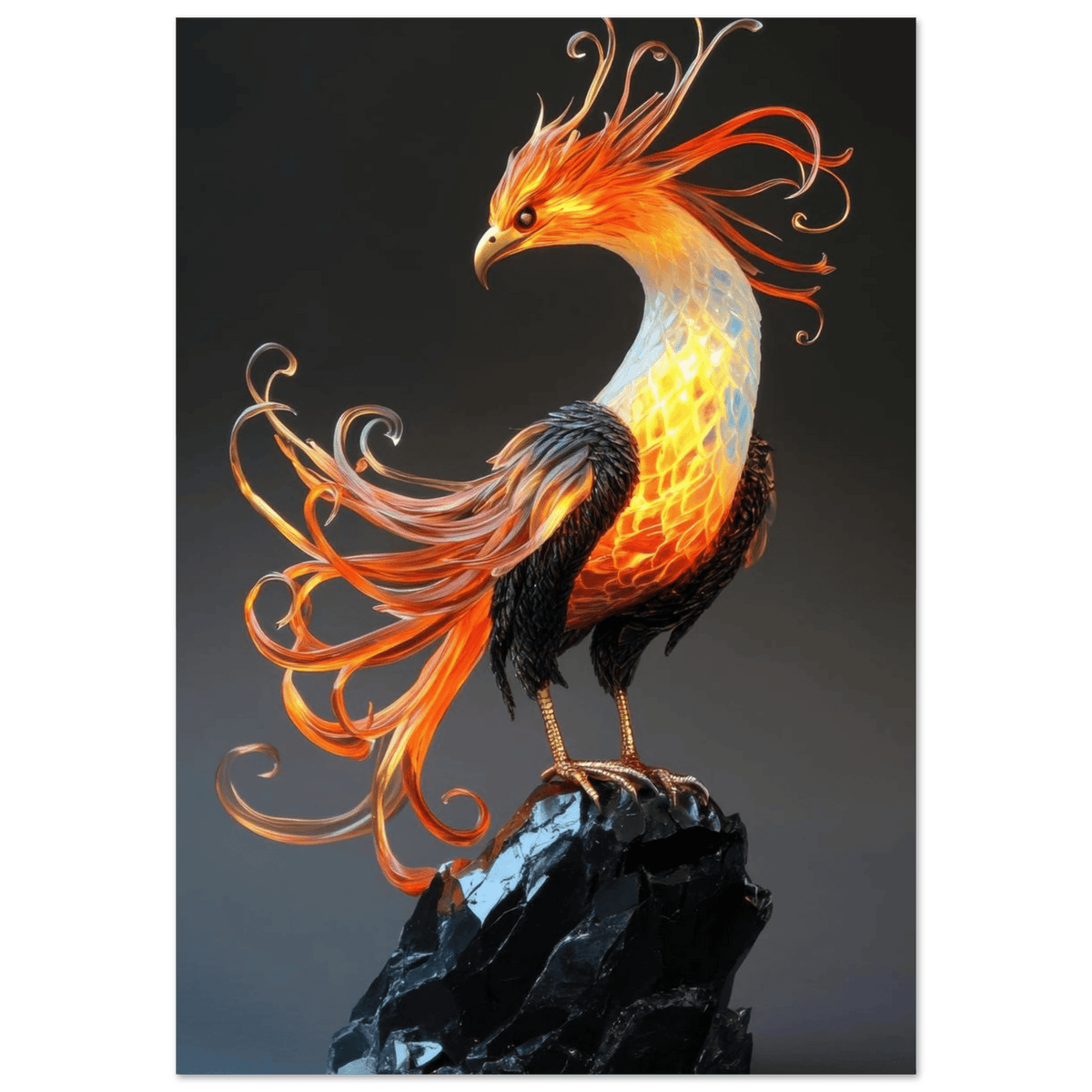 Hybrid phoenix with curling opal flame feather 2 - Shop Ai Art WebShop - Digital Art online Store