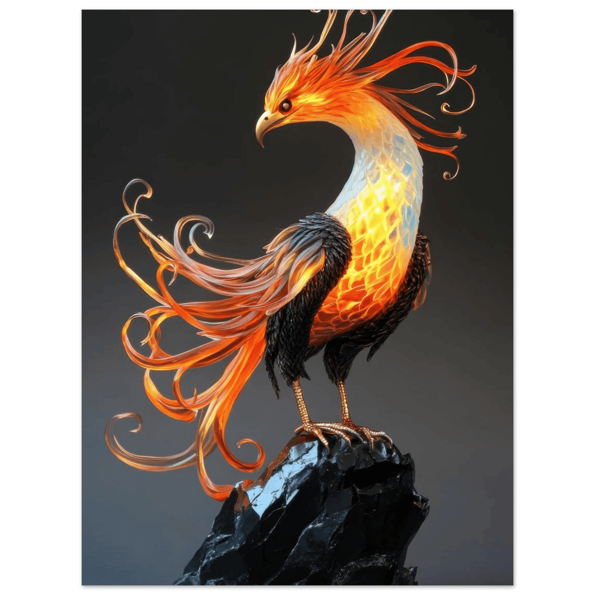 Hybrid phoenix with curling opal flame feather 2 - Shop Ai Art WebShop - Digital Art online Store