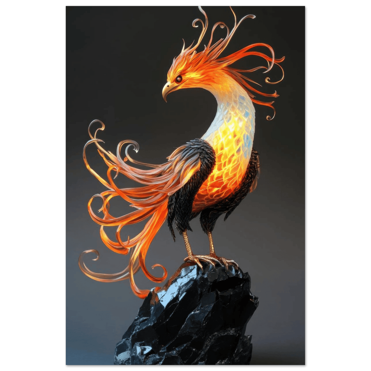 Hybrid phoenix with curling opal flame feather 2 - Shop Ai Art WebShop - Digital Art online Store