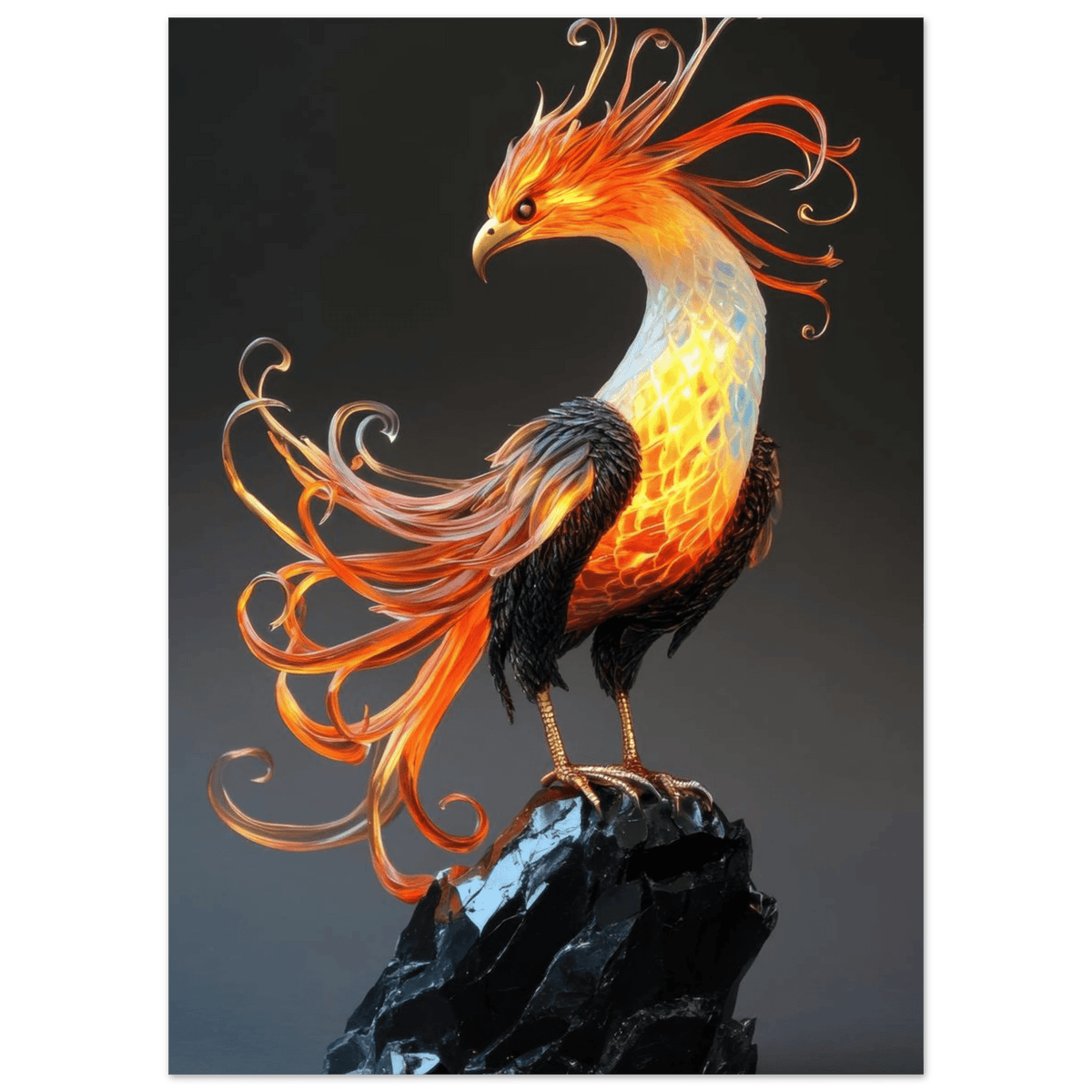 Hybrid phoenix with curling opal flame feather 2 - Shop Ai Art WebShop - Digital Art online Store