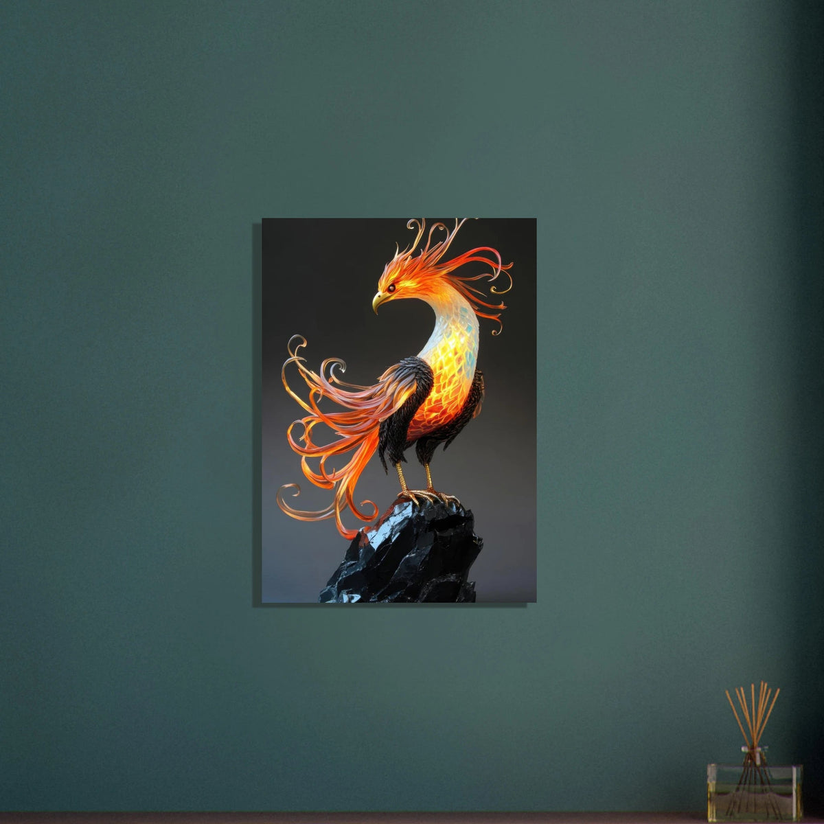 Hybrid phoenix with curling opal flame feather 2 - Shop Ai Art WebShop - Digital Art online Store