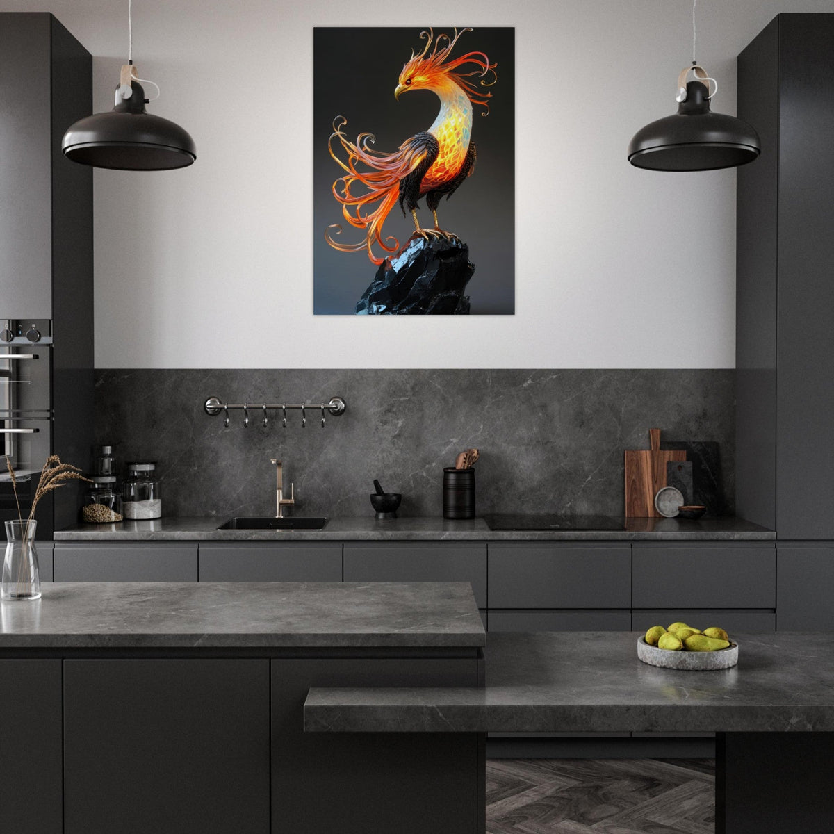 Hybrid phoenix with curling opal flame feather 2 - Shop Ai Art WebShop - Digital Art online Store