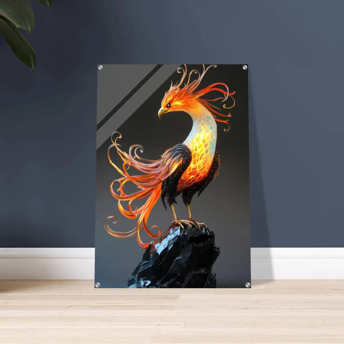 Hybrid phoenix with curling opal flame feather 2 - Shop Ai Art WebShop - Digital Art online Store