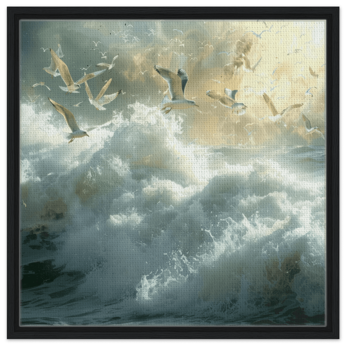 Impressionism beautiful seawaves with seagels flying around 2 - Shop Ai Art WebShop - Digital Art online Store