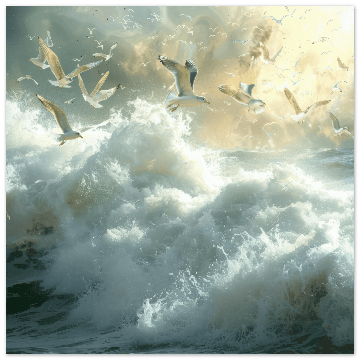 Impressionism beautiful seawaves with seagels flying around 2 - Shop Ai Art WebShop - Digital Art online Store