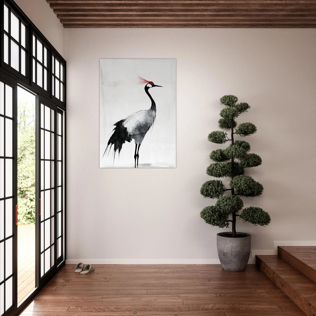 Japanese Ink Wash Painting of a Crane A graceful 2 - Shop Ai Art WebShop - Digital Art online Store