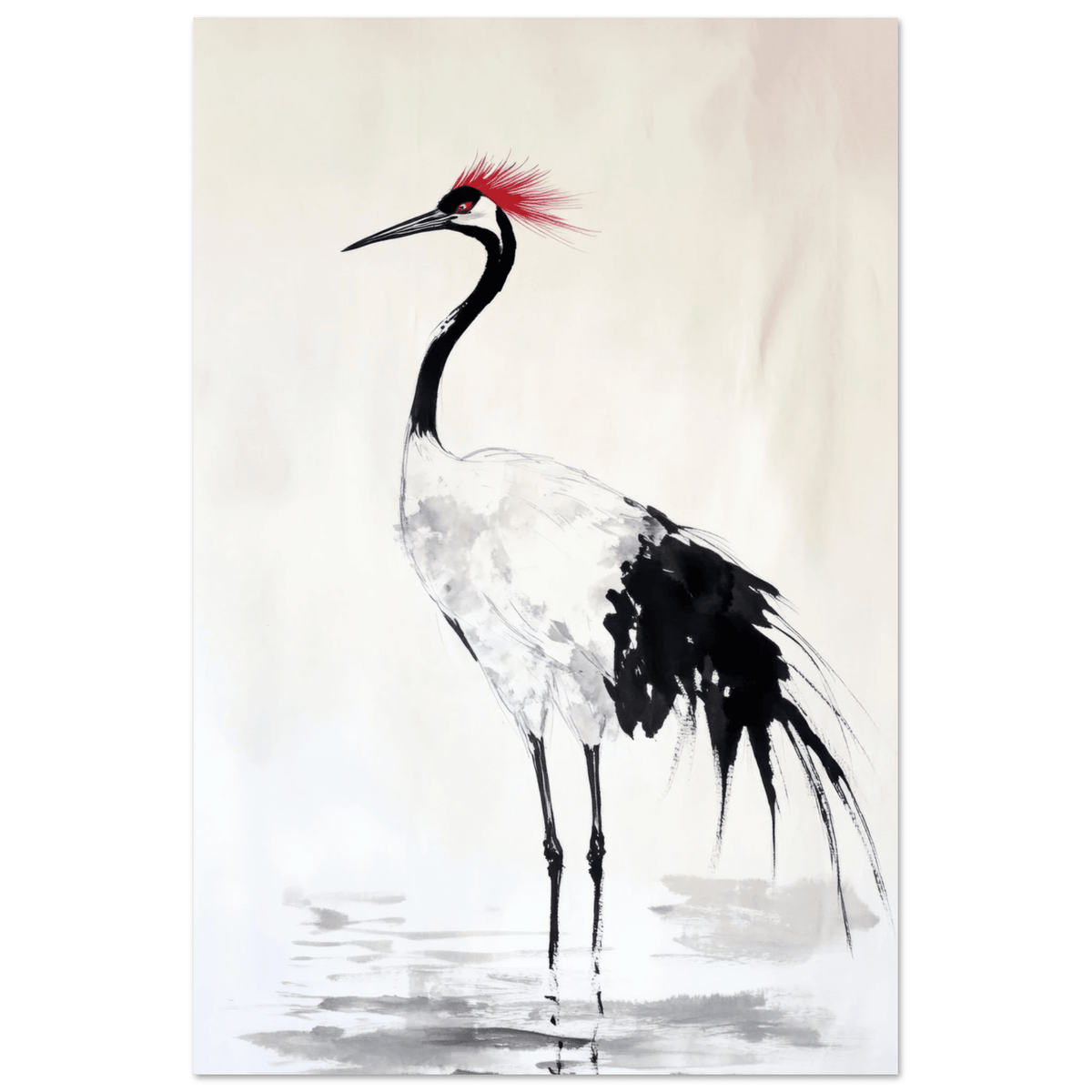 Japanese Ink Wash Painting of a Crane A graceful - Shop Ai Art WebShop - Digital Art online Store