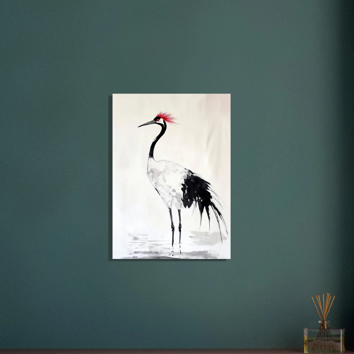 Japanese Ink Wash Painting of a Crane A graceful - Shop Ai Art WebShop - Digital Art online Store
