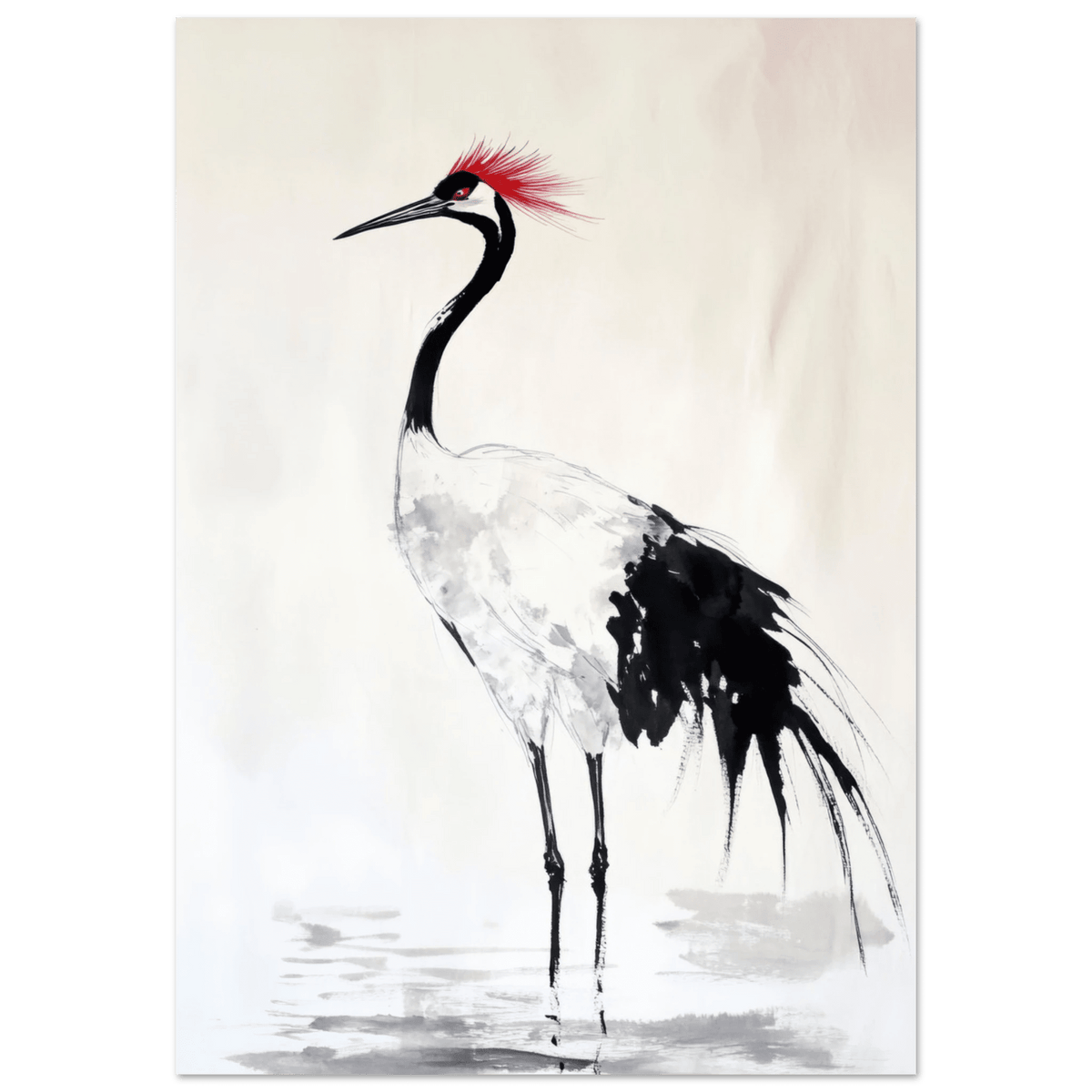 Japanese Ink Wash Painting of a Crane A graceful - Shop Ai Art WebShop - Digital Art online Store