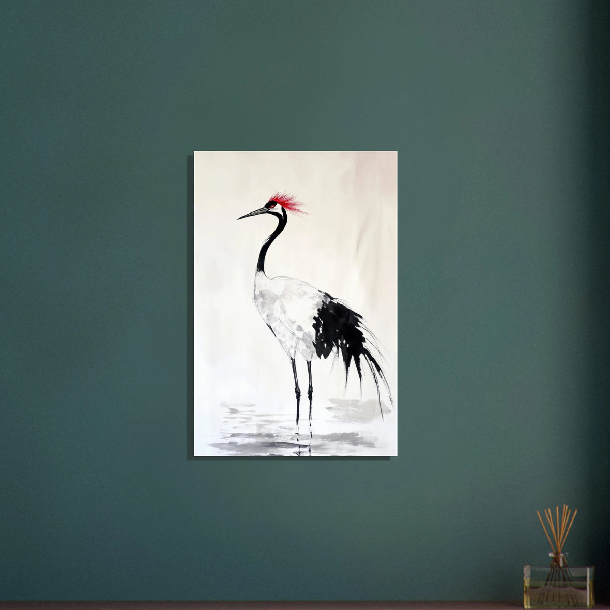 Japanese Ink Wash Painting of a Crane A graceful - Shop Ai Art WebShop - Digital Art online Store