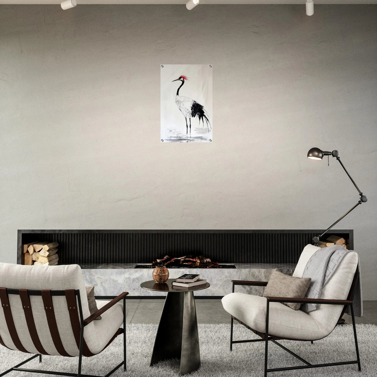 Japanese Ink Wash Painting of a Crane A graceful - Shop Ai Art WebShop - Digital Art online Store