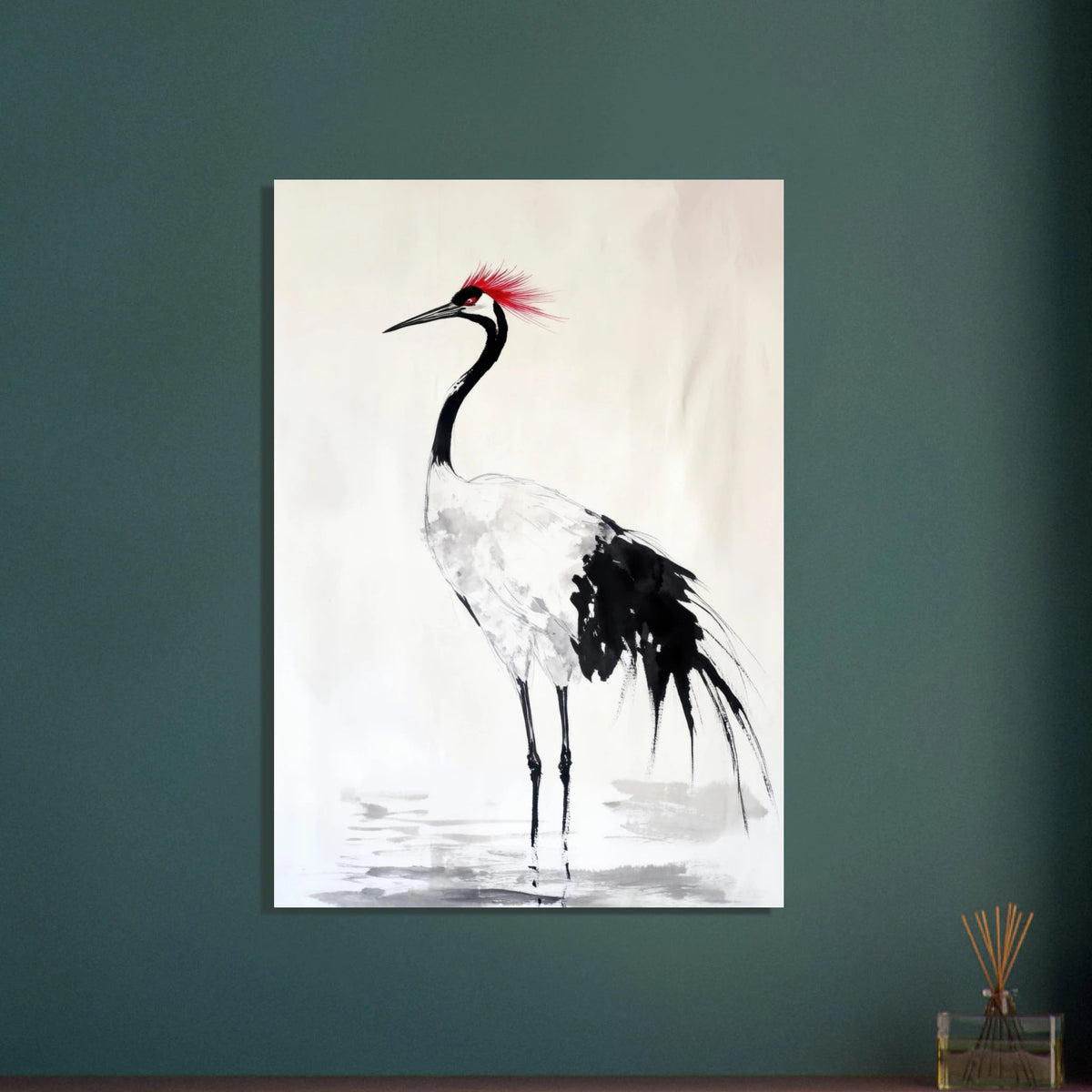 Japanese Ink Wash Painting of a Crane A graceful - Shop Ai Art WebShop - Digital Art online Store