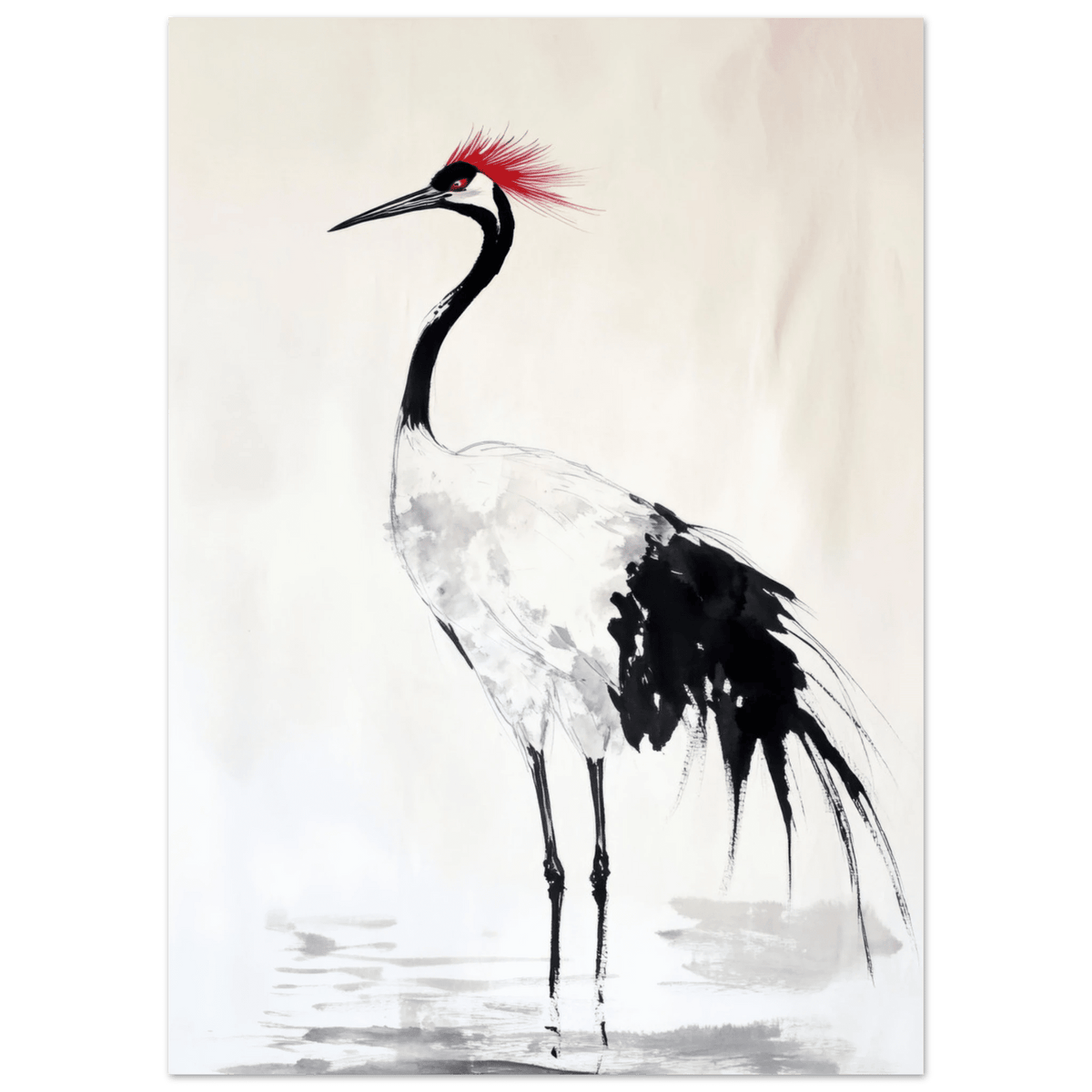 Japanese Ink Wash Painting of a Crane A graceful - Shop Ai Art WebShop - Digital Art online Store