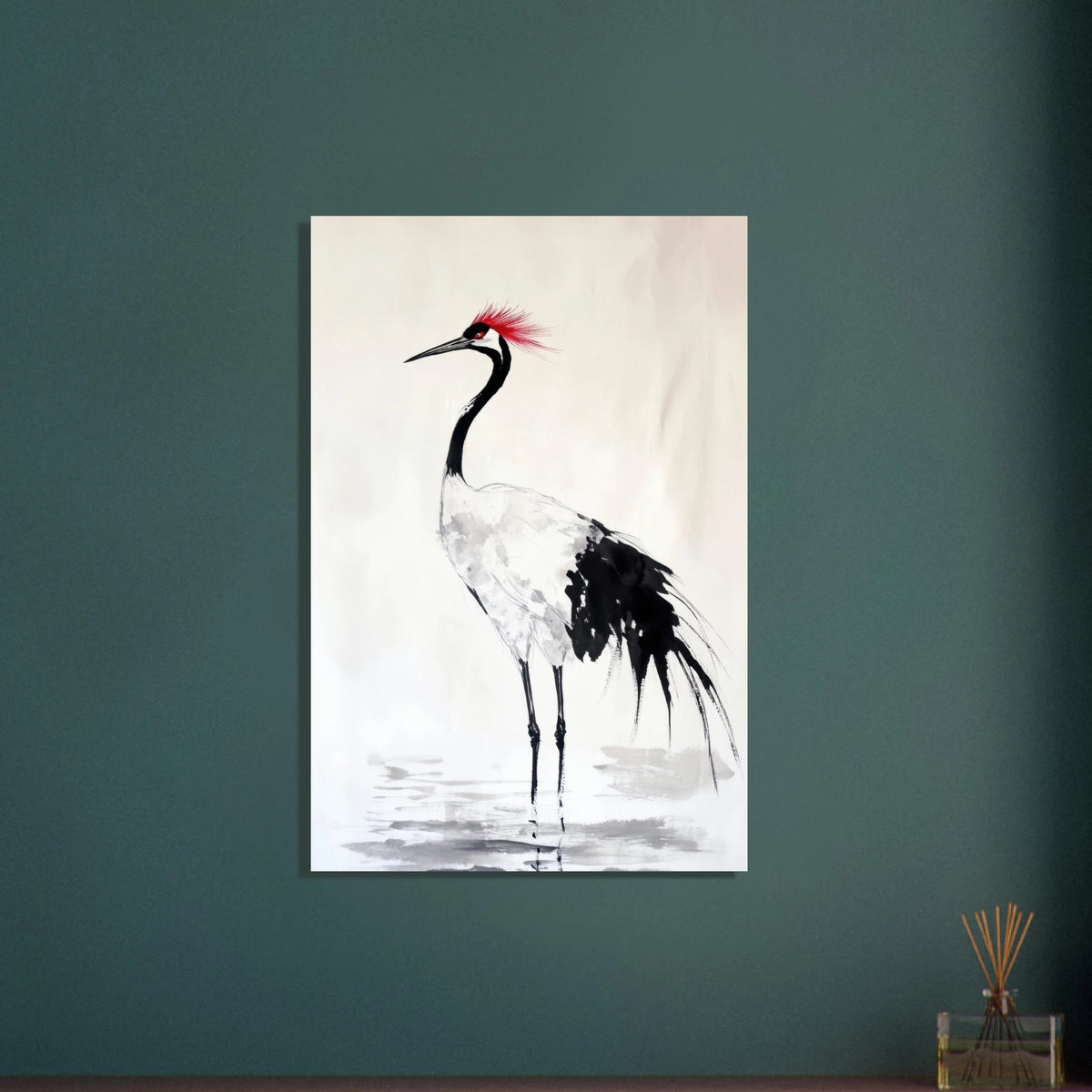 Japanese Ink Wash Painting of a Crane A graceful - Shop Ai Art WebShop - Digital Art online Store