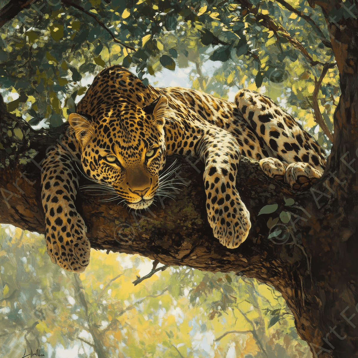 Leopard Resting on a Tree Branch 2 - Shop Ai Art WebShop - Digital Art online Store