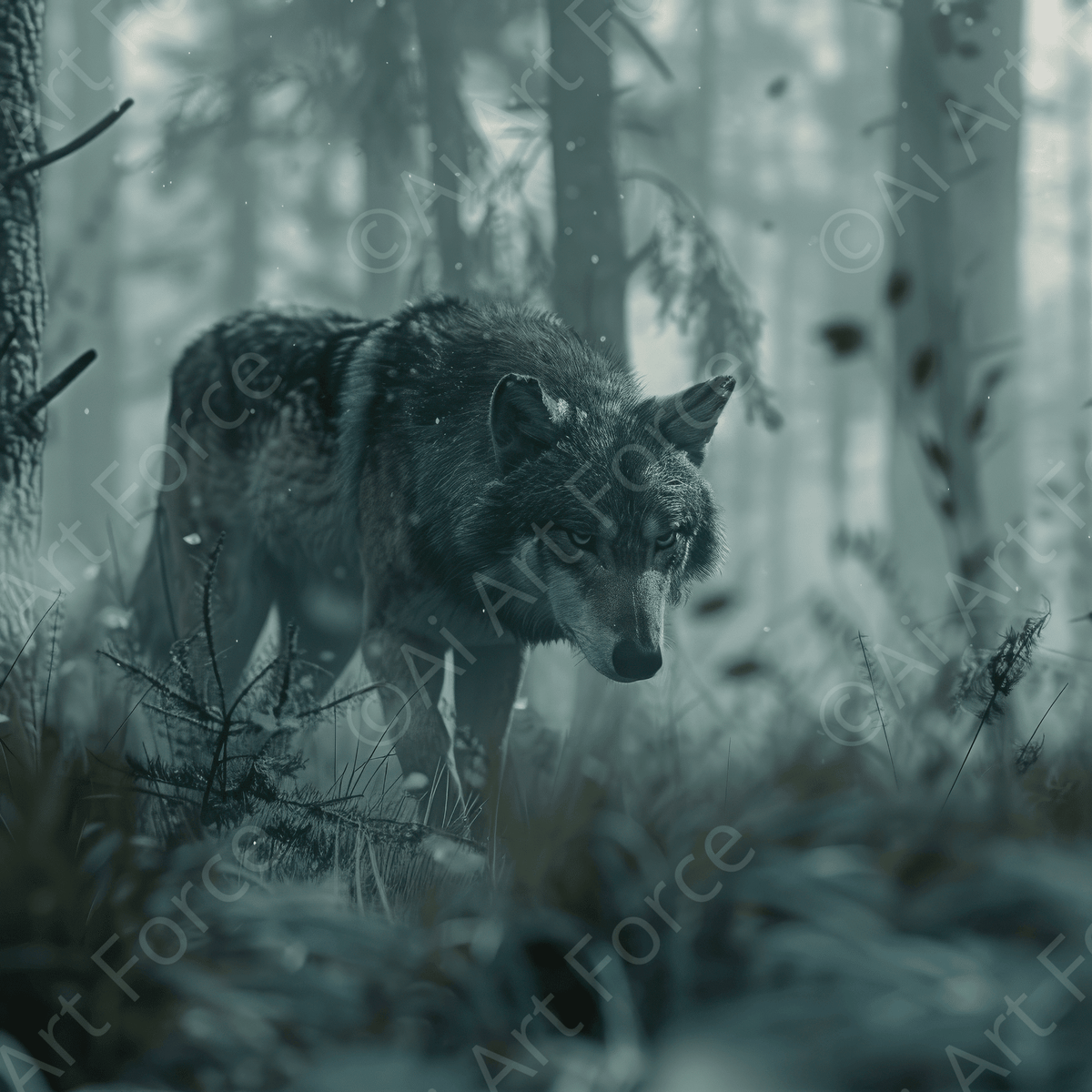 Lonely Wulf in the cold Night - Shop Ai Art WebShop - Digital Art online Store