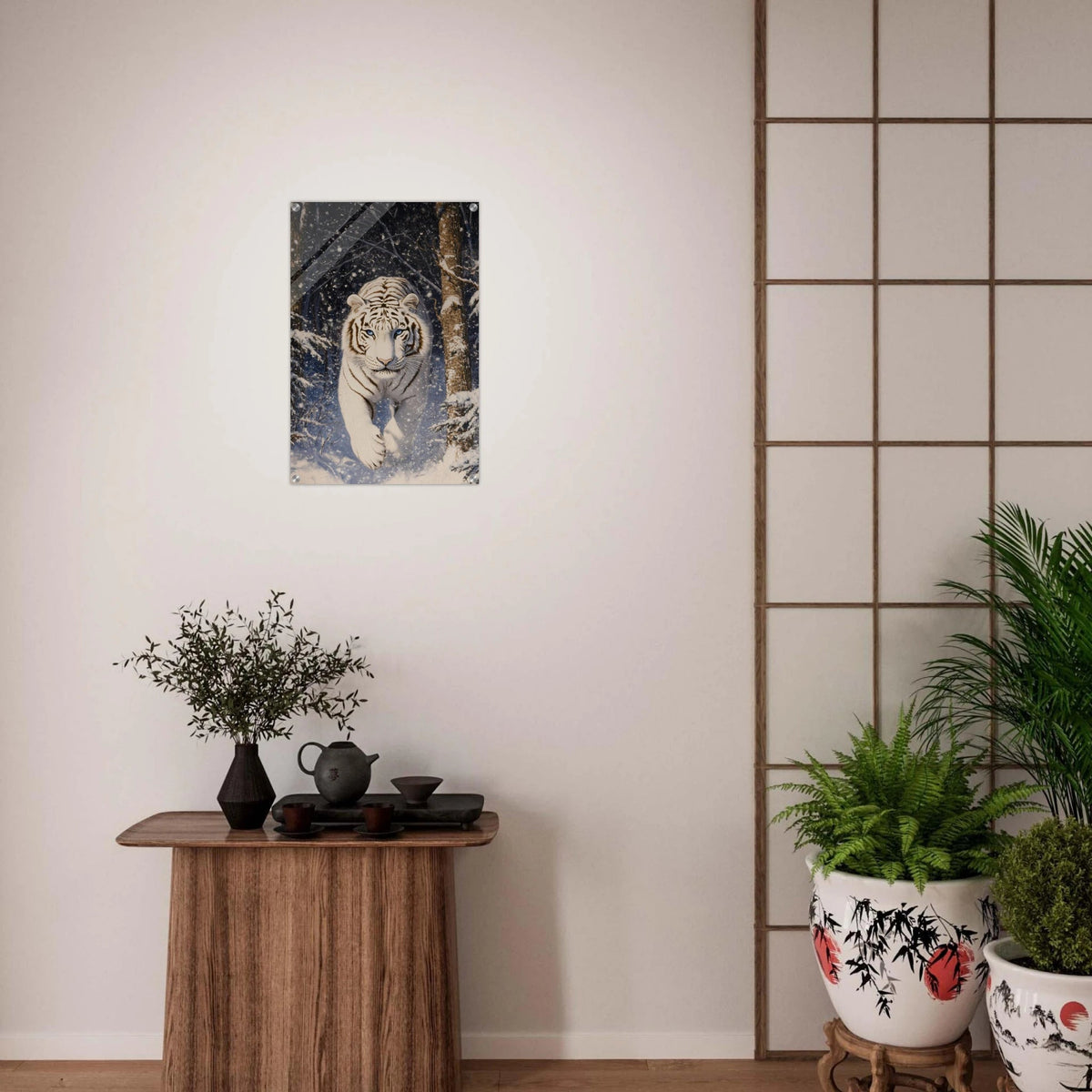 Majestic White Tiger in a Snowy Forest A powerful - Shop Ai Art WebShop - Digital Art online Store