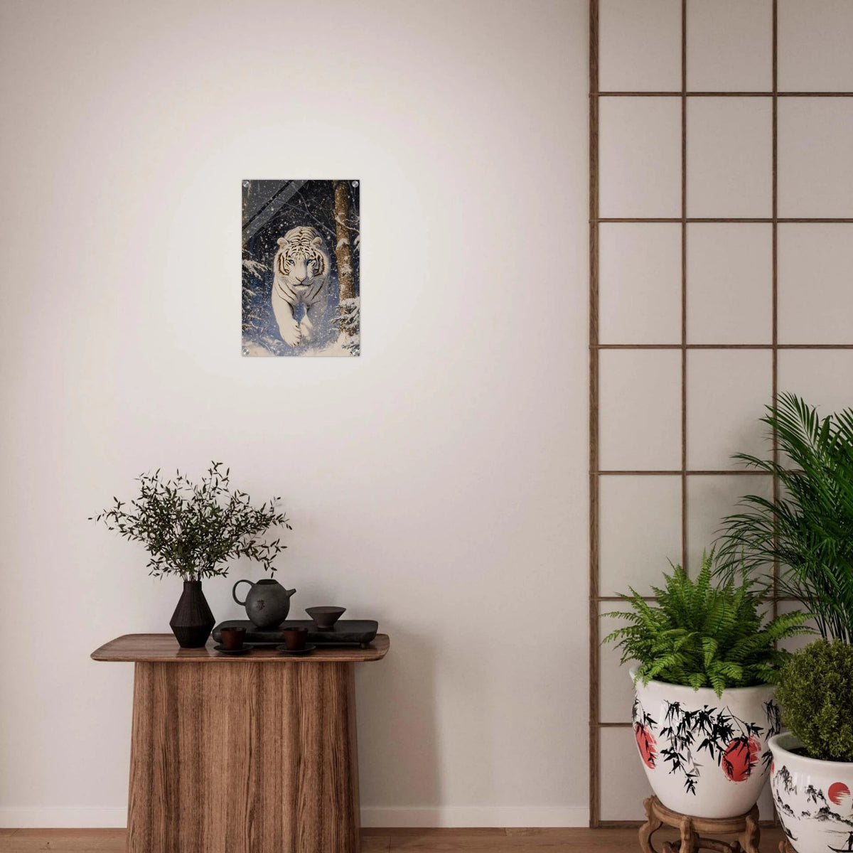 Majestic White Tiger in a Snowy Forest A powerful - Shop Ai Art WebShop - Digital Art online Store