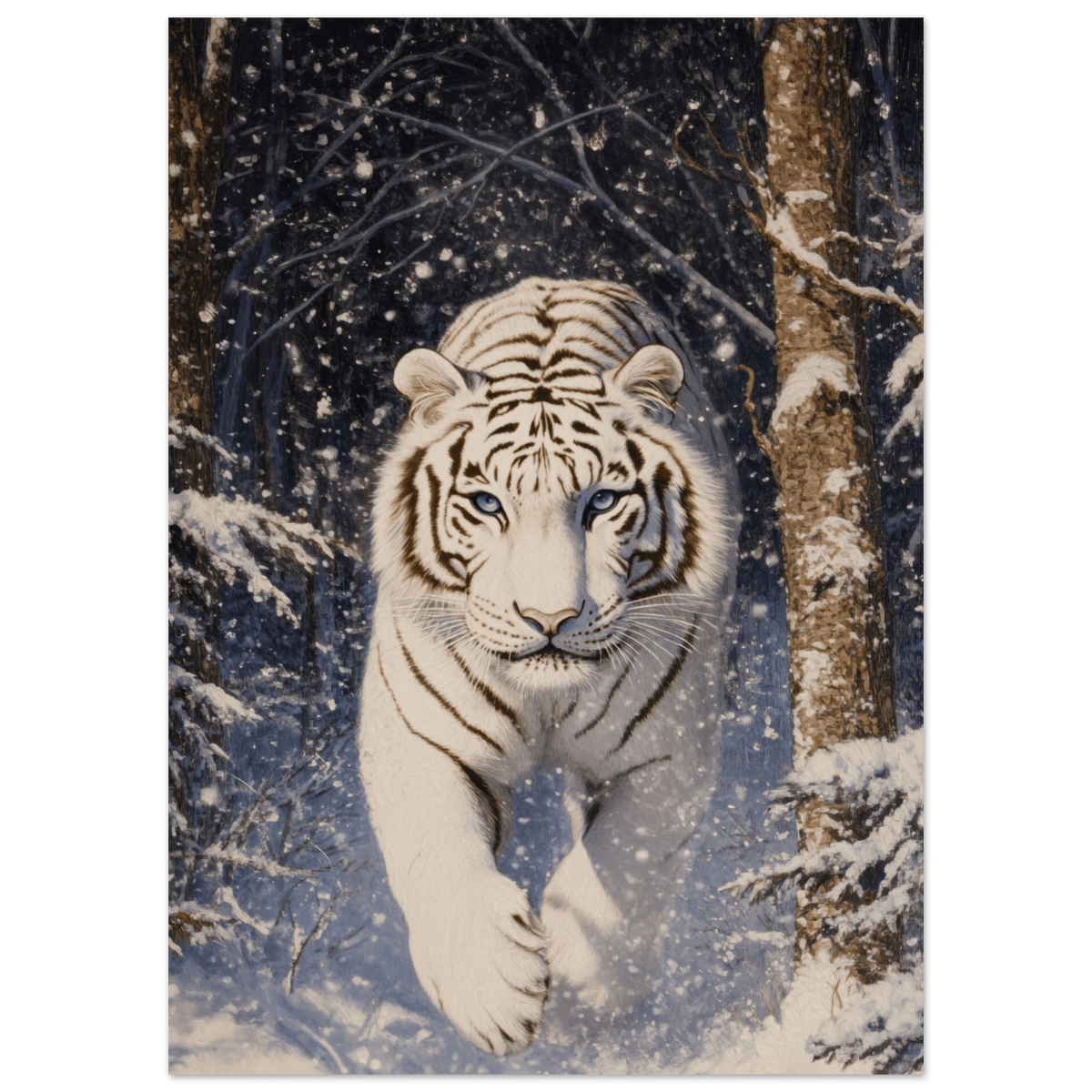 Majestic White Tiger in a Snowy Forest A powerful - Shop Ai Art WebShop - Digital Art online Store