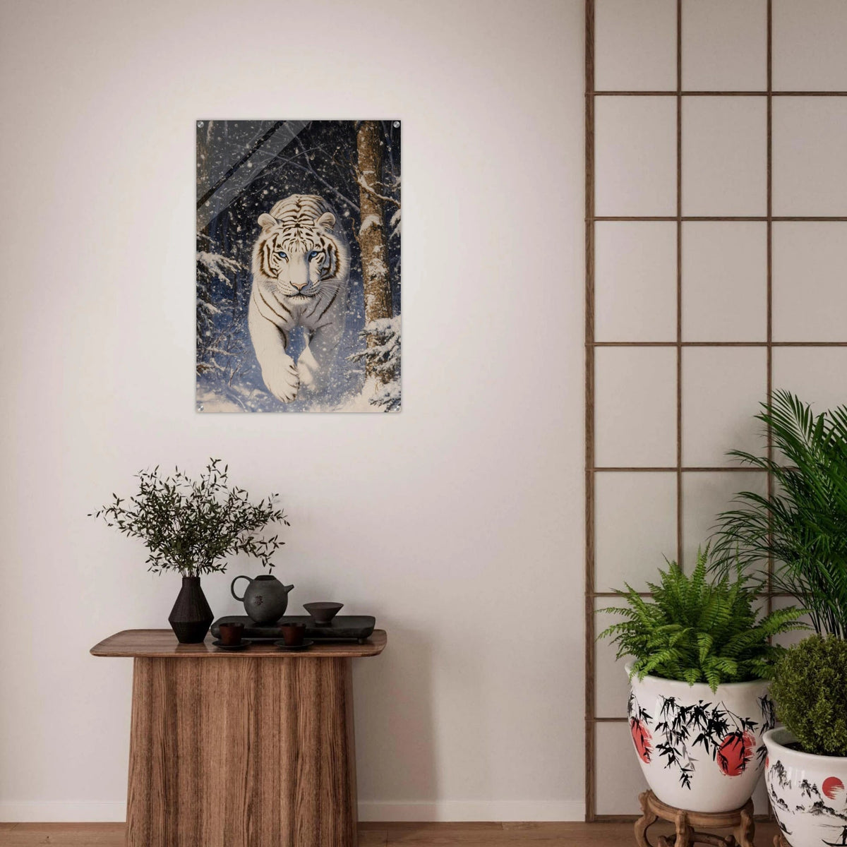 Majestic White Tiger in a Snowy Forest A powerful - Shop Ai Art WebShop - Digital Art online Store