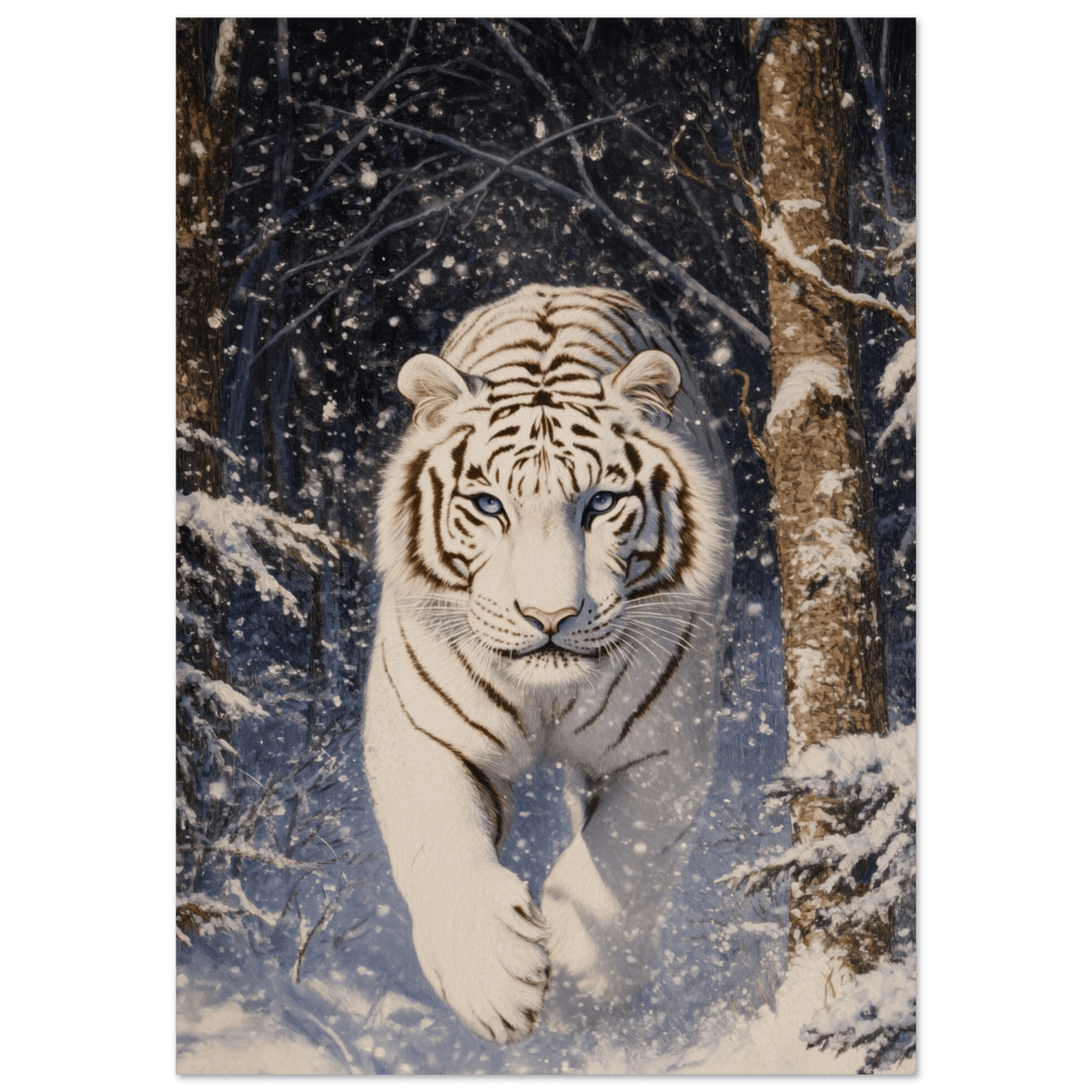 Majestic White Tiger in a Snowy Forest A powerful - Shop Ai Art WebShop - Digital Art online Store