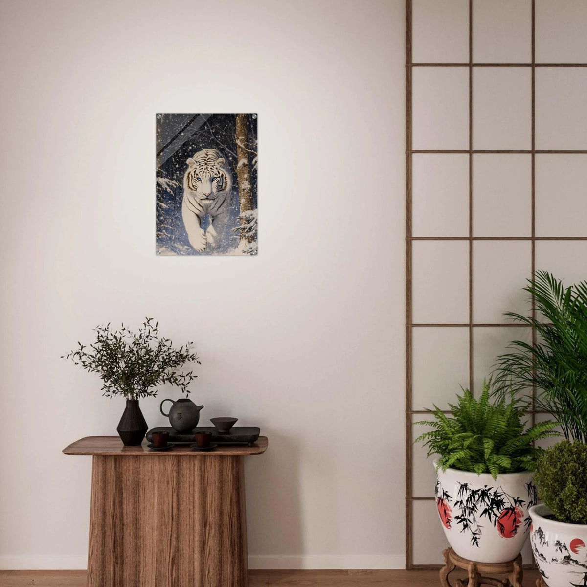 Majestic White Tiger in a Snowy Forest A powerful - Shop Ai Art WebShop - Digital Art online Store