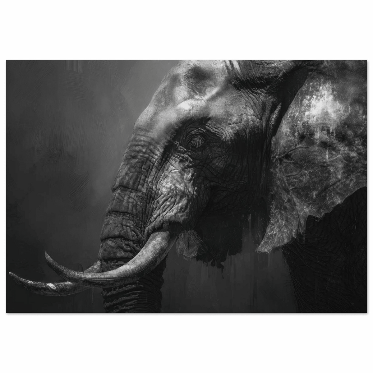 Monochrome Elephant Head Profile Wrinkled Skin 2 - Shop Ai Art WebShop - Digital Art online Store