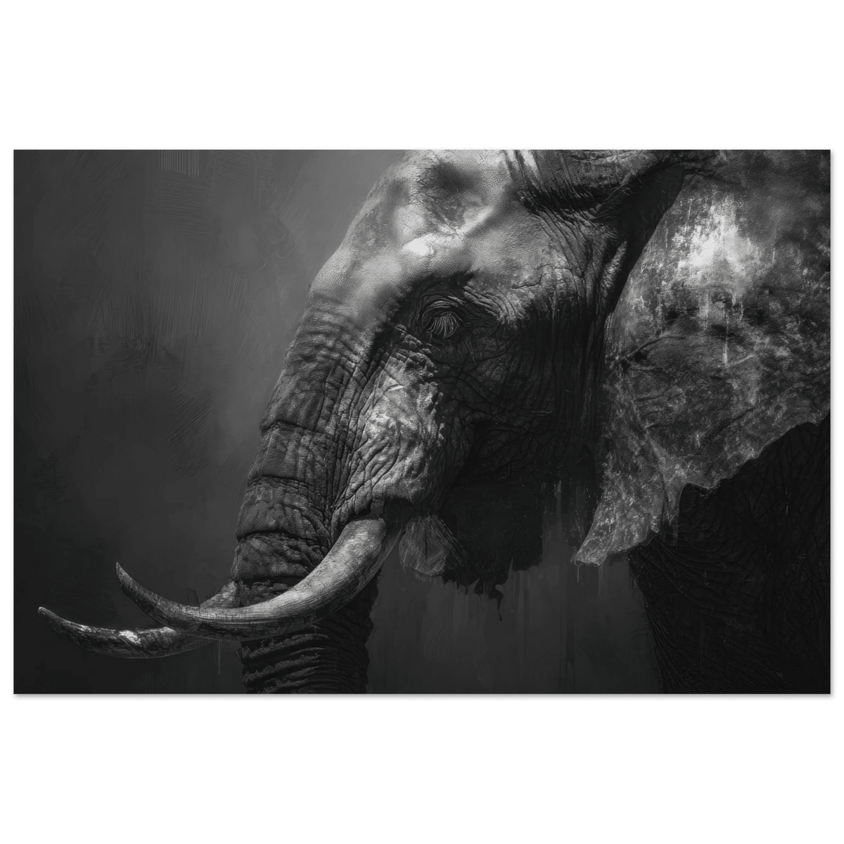 Monochrome Elephant Head Profile Wrinkled Skin 2 - Shop Ai Art WebShop - Digital Art online Store