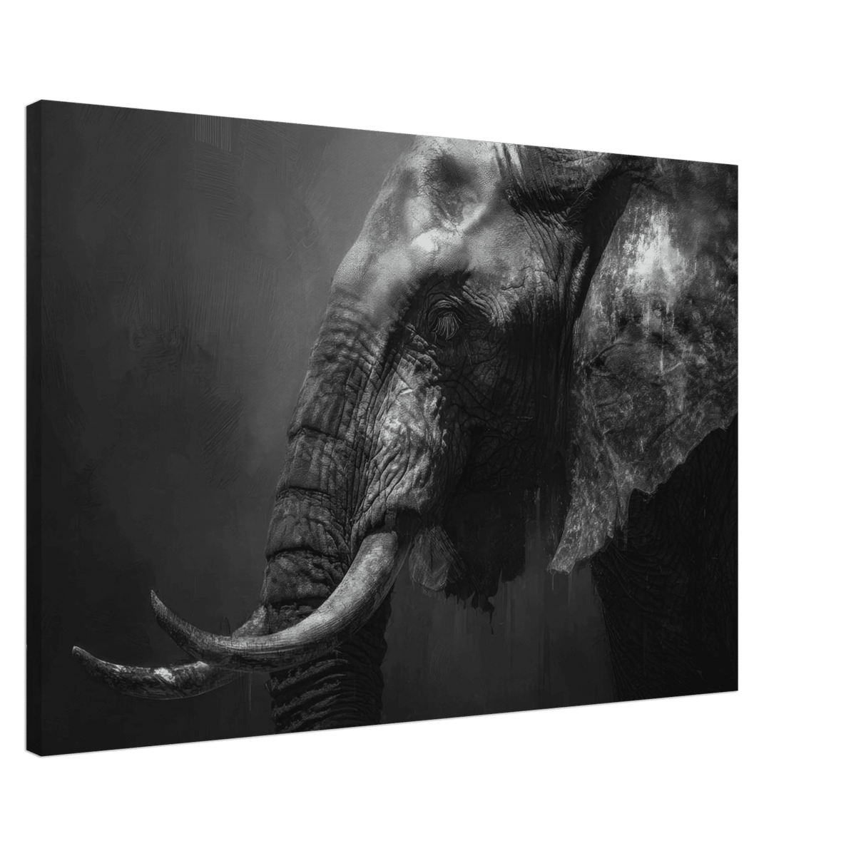 Monochrome Elephant Head Profile Wrinkled Skin 2 - Shop Ai Art WebShop - Digital Art online Store