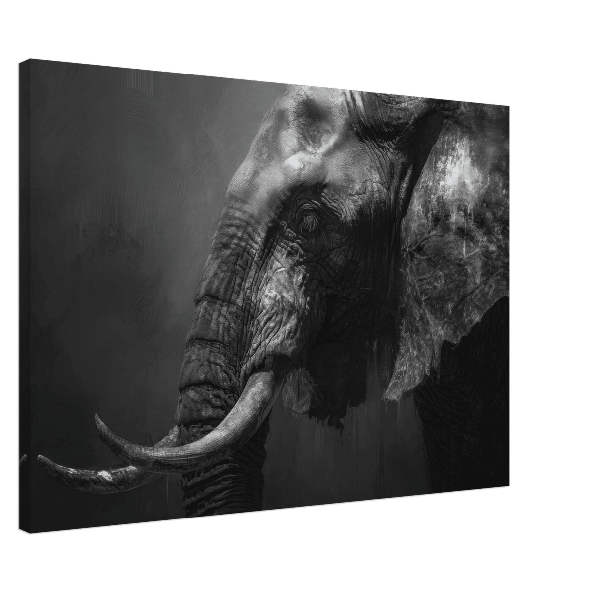Monochrome Elephant Head Profile Wrinkled Skin 2 - Shop Ai Art WebShop - Digital Art online Store